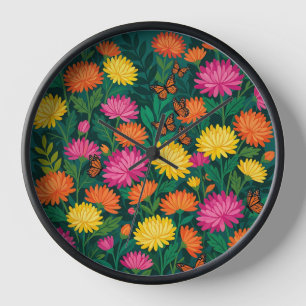Horloges Artistiques aux Chrysanthèmes Abstraits e