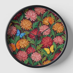 Horloges Artistiques aux Chrysanthèmes Abstraits e
