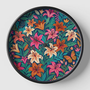 Horloges Artistiques avec Lys et Papillons Abstrai