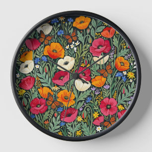 Horloges Artistiques Fleurs Colorées Papillons