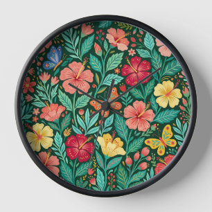 Horloges Artistiques Fleurs d'Hibiscus Colorées et