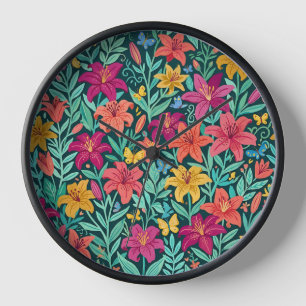 Horloges Artistiques Jardin de Lys Colorés Abstrai