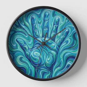 Horloges Artistiques Main Ouverte Abstraite Océan