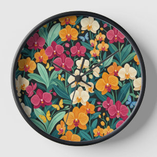 Horloges Artistiques Orchidées Papillons Couleurs