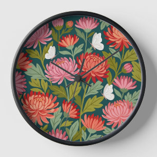 Horloges Artistiques Papillons Chrysanthèmes Abstr