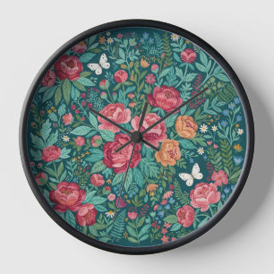 Horloges Artistiques Pivoines Papillons Colorés Ab