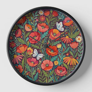 Horloges Artistiques Poppy et Papillons Abstraits