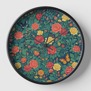 Horloges Artistiques Roses Textiles Indiennes Colo