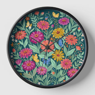 Horloges Artistiques Zinnias Papillons Colorés Abs