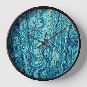 Horloges d'art à fusion bleue de forêt de bambou a