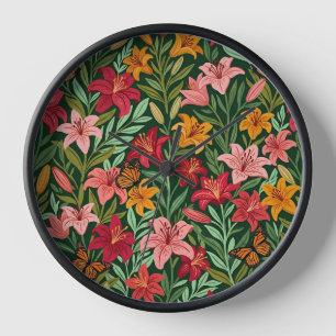 Horloges d'art abstrait Boho Lilies Papillons