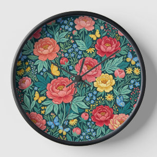 Horloges d'art abstrait boho pivoines papillons