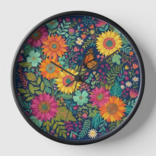 Horloges d'art abstrait boho tournesol papillon (Recto)