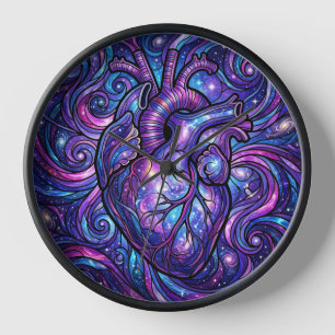 Horloges d'art abstrait Cosmic Purple Heart