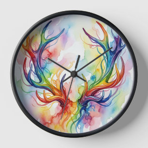 Horloges d'art abstrait en aquarelle arc-en-ciel d