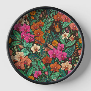 Horloges d'art abstrait indien orchidée papillon
