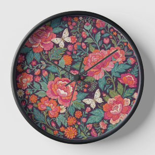 Horloges d'art aux pivoines abstraites et papillon
