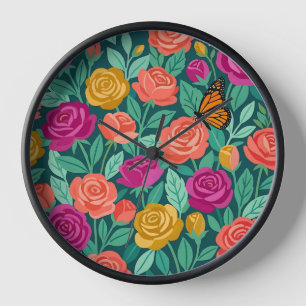 Horloges d'art aux roses abstraites papillon monar