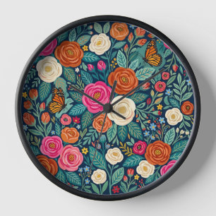 Horloges d'art aux roses colorées abstraites du ja
