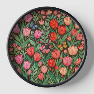 Horloges d'art aux tulipes abstraites et papillons