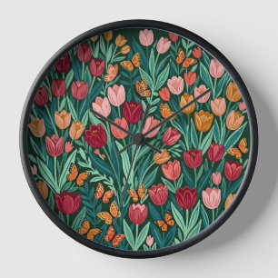 Horloges d'art aux tulipes et papillons abstraits