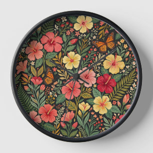 Horloges d'art bohème abstrait aux hibiscus et pap