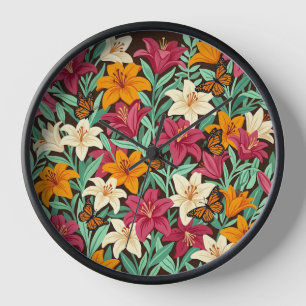 Horloges d'art de jardin de lys colorés abstraits
