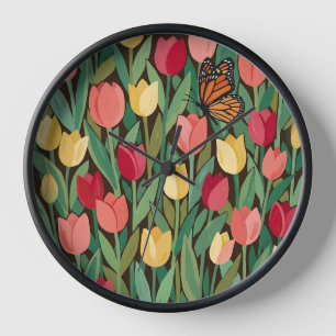 Horloges d'art jardin de tulipes abstraites papill