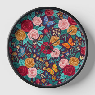 Horloges d'art populaire abstrait Roses Papillons