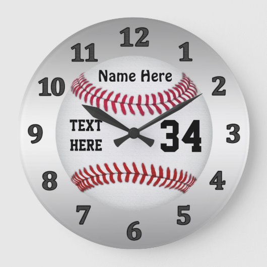 Horloges de baseball personnalisées avec NOM et NU (Recto)