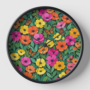 Horloges de jardin Art abstrait Anémones Papillons