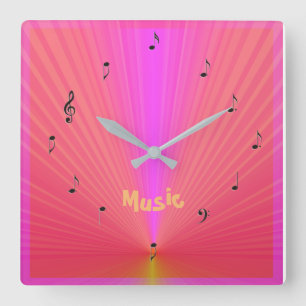 Horloges de musique Fun Pink Orange avec notes de