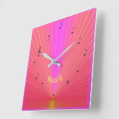 Horloges de musique Fun Pink Orange avec notes de  (Angle)