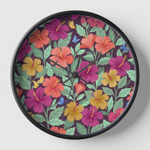 Horloges en gouache colorée abstraite d'hibiscus