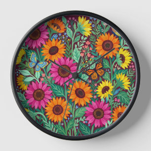 Horloges en gouache de tournesols et papillons abs