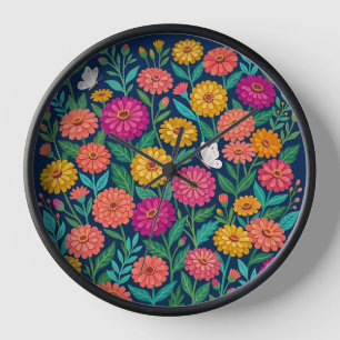 Horloges mexicaines abstraites avec zinnias et pap