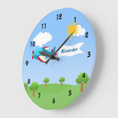 Horloges murales pour garçon bannière d'avion (Angle)