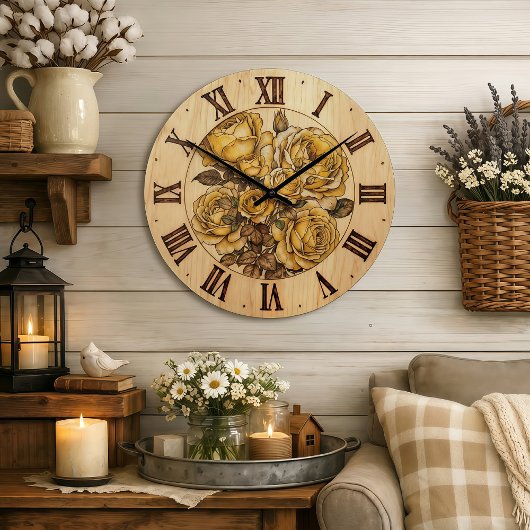 Horloges murales - Roses jaunes