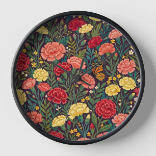 Horloges Papillons Œillets Art Populaire Abstrait