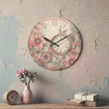 Horloges Steampunk Chics et Florales Mural
