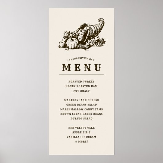 Horn of Plenty | Menu Thanksgiving Poster (Voorkant)
