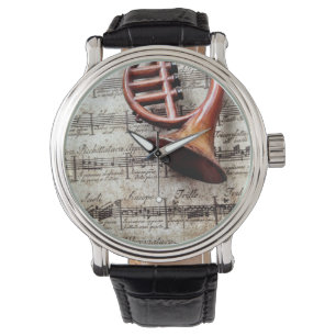 Horn ornament op muziek  bandhorloge horloge