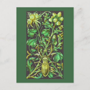 Horned Beetle in Gold en Green  Print Briefkaart