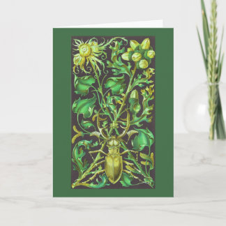 Horned Beetle in Gold en Green  Print Kaart