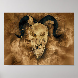 horned demon skull poster
