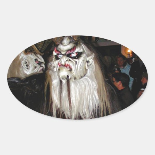 Horned Japans duivelmasker Ovale Sticker (Voorkant)
