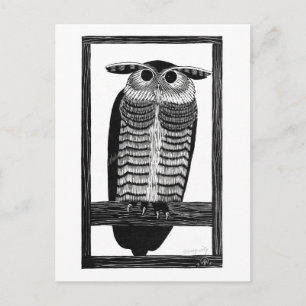 Horned Owl - Black and White  Art Briefkaart