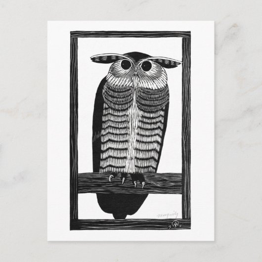 Horned Owl - Black and White  Art Briefkaart (Voorkant)