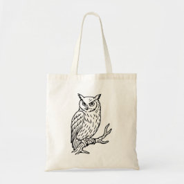 Horned Owl on Branch Line Art Tote Bag