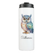 Horned Owl Watercolor Personalized Thermosbeker (Voorkant)